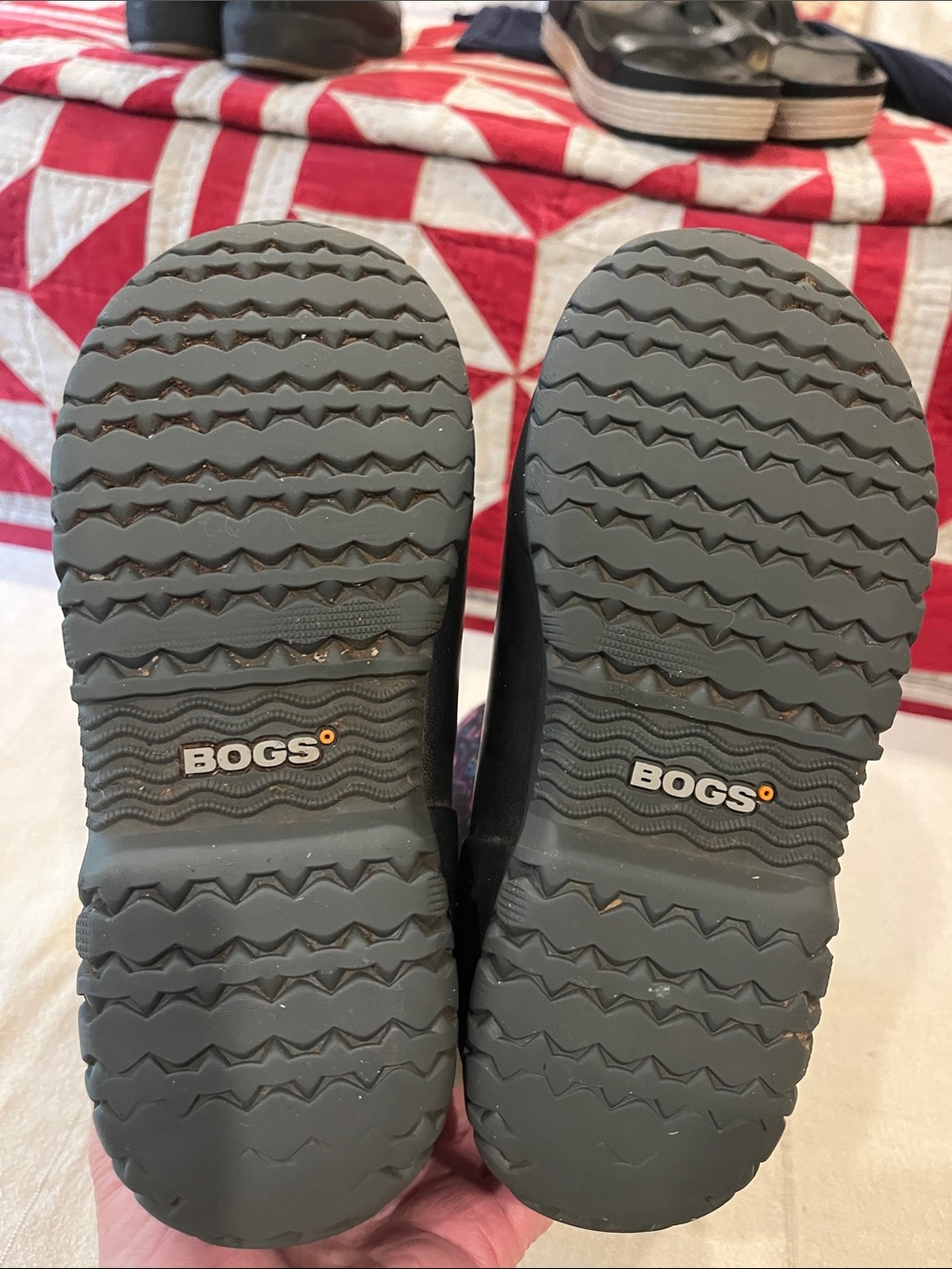 Bogs Kids Black Rain Boots with Purple Trim and Space Print - Picture 5 of 10